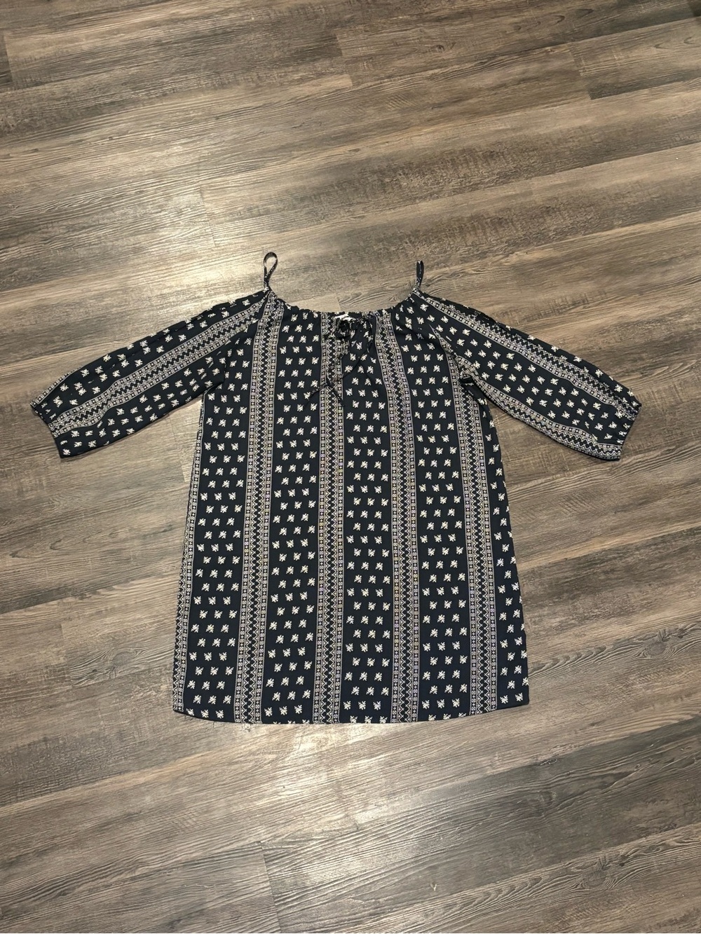 Off-Shoulder Navy Patterned Peasant Top